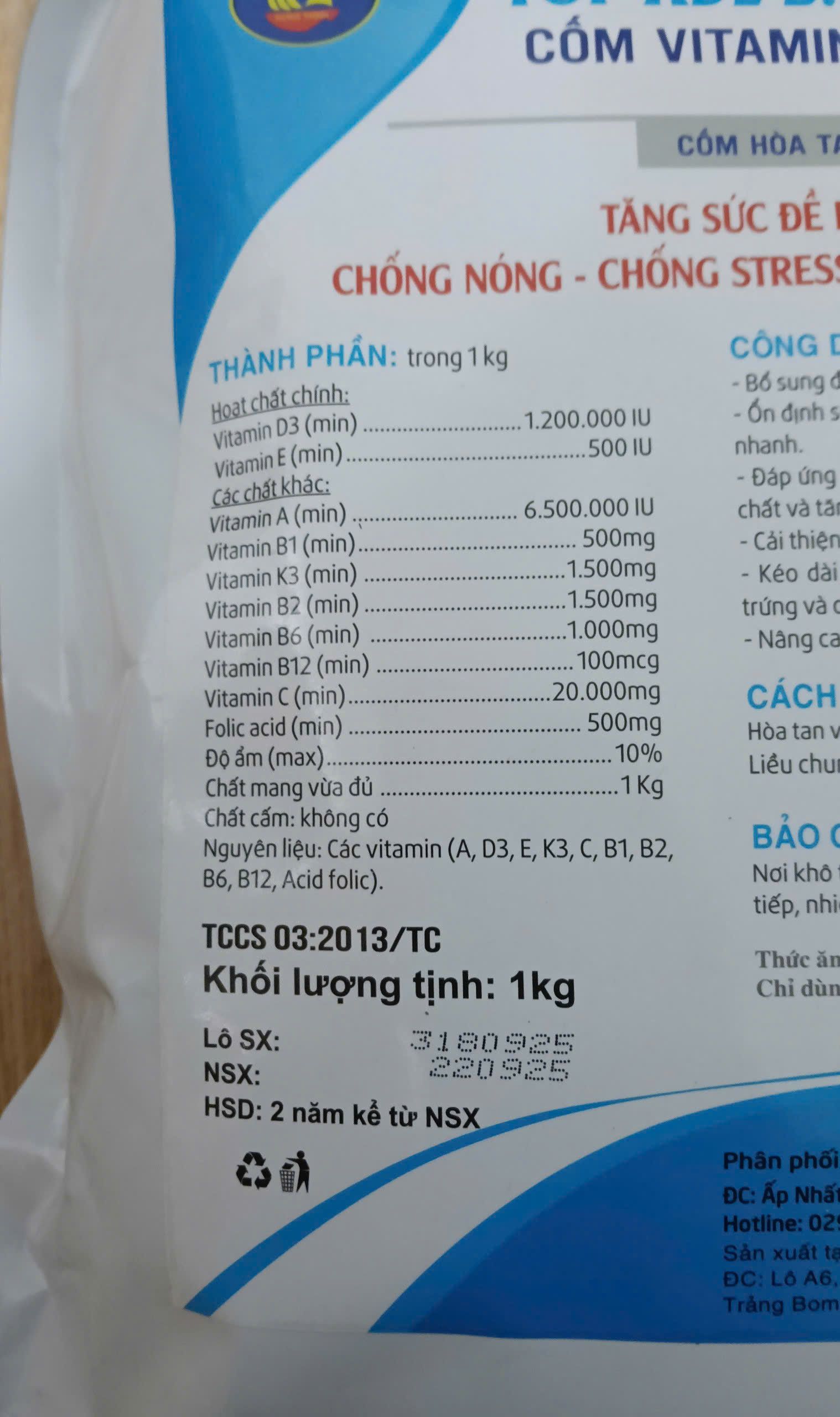 Thành phần TOP-ADE B Complex C vitamin cho cá tôm lươn ếch