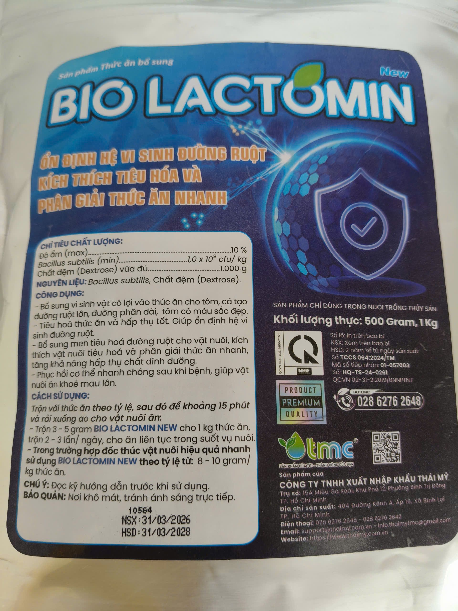 BIO LACTOMIN NEW men vi sinh đường ruột Bacillus subtilis cho tôm cá giúp ổn định hệ vi sinh và kích thích tiêu hóa