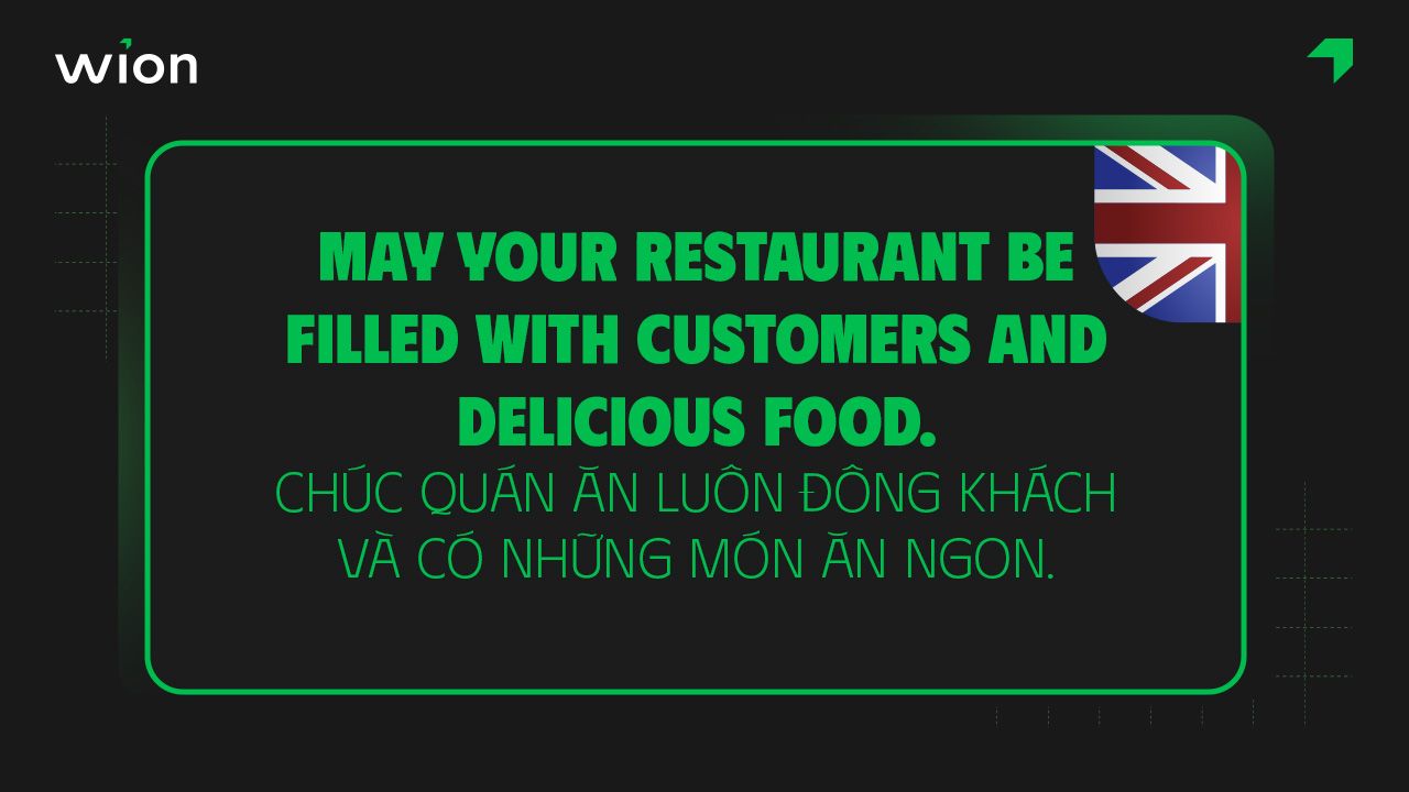 Câu chúc mừng khai trương quán ăn bằng tiếng Anh