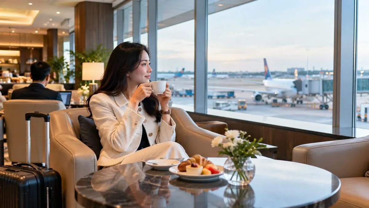Hành khách làm việc tại phòng chờ sân bay trước giờ khởi hành