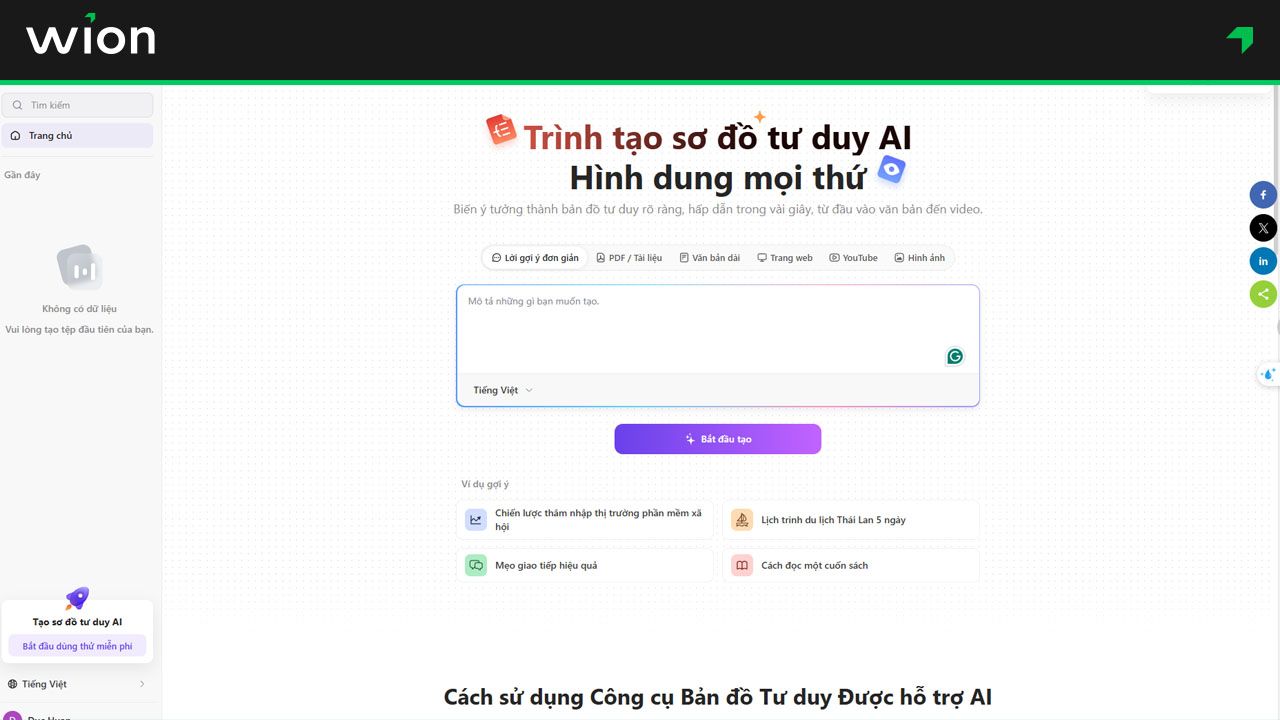 Bước 1 - Tạo sơ đồ tư duy bằng AI với Monica