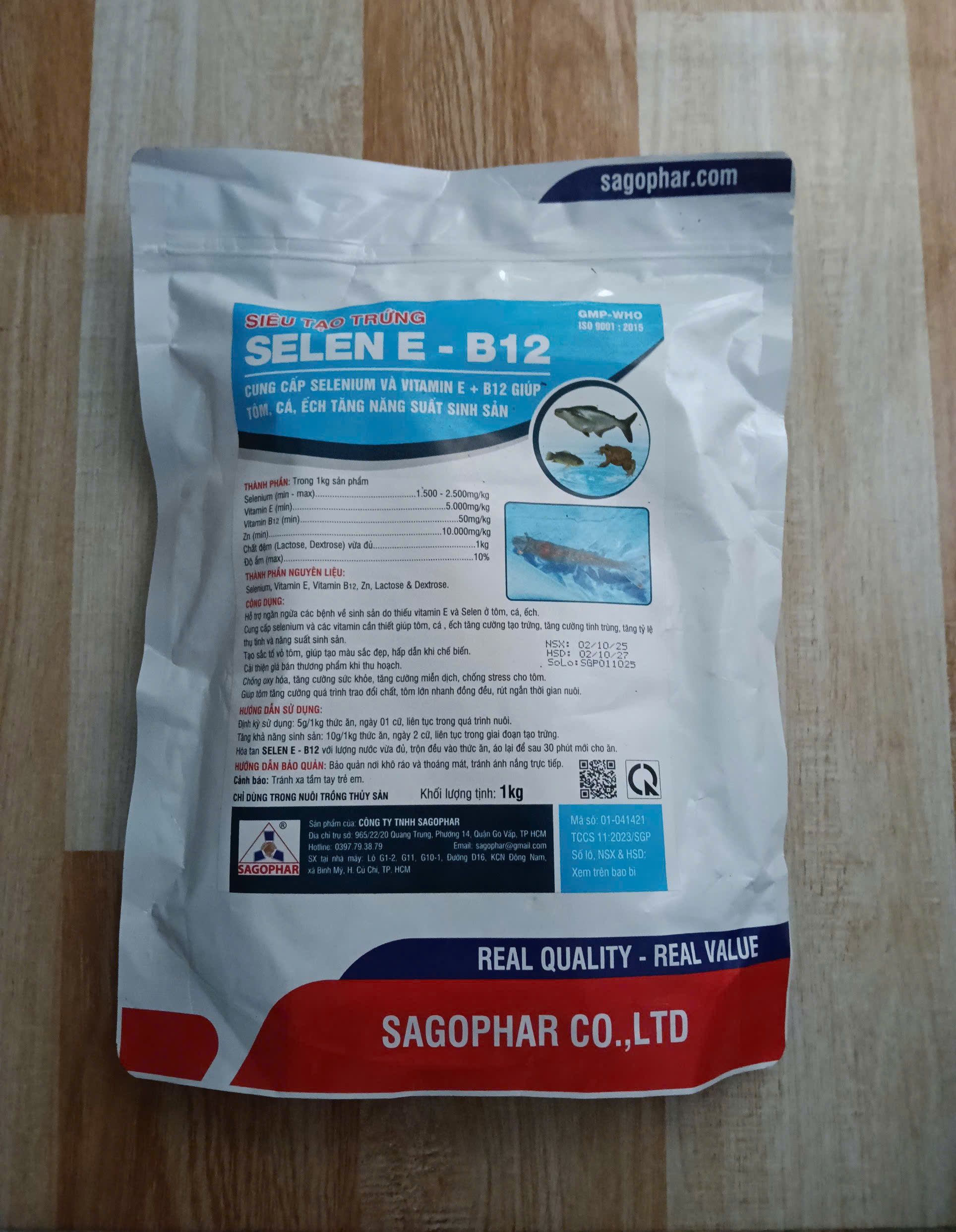 Selen E B12 Siêu Tạo Trứng Sagophar 1kg bổ sung Selenium Vitamin E B12 tăng sinh sản cho tôm cá ếch