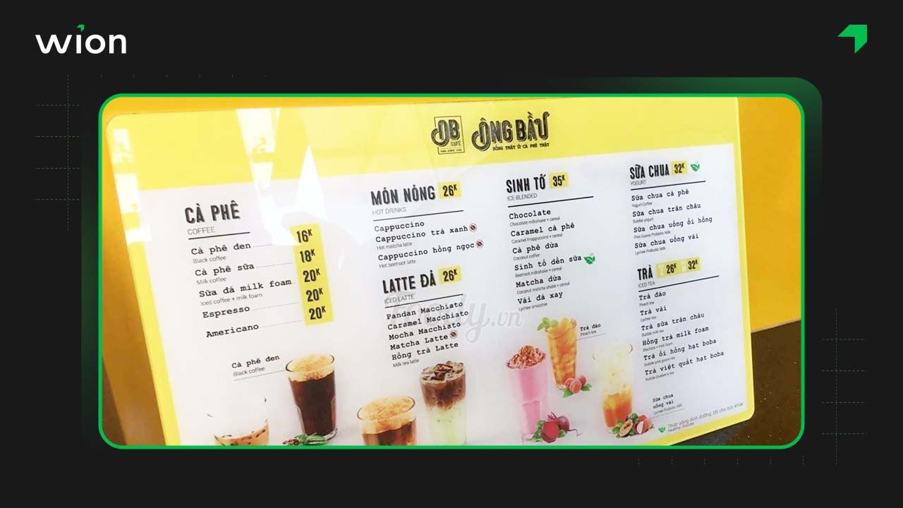 Thiết kế menu cho quán cafe mang đi rõ ràng, bắt mắt và có đủ thông tin về giá