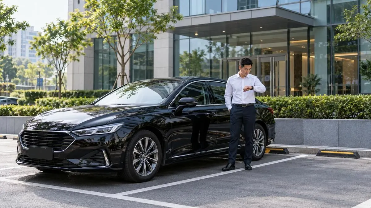 Xe đỗ trong bãi tòa nhà văn phòng khi khách công tác đang dự cuộc họp