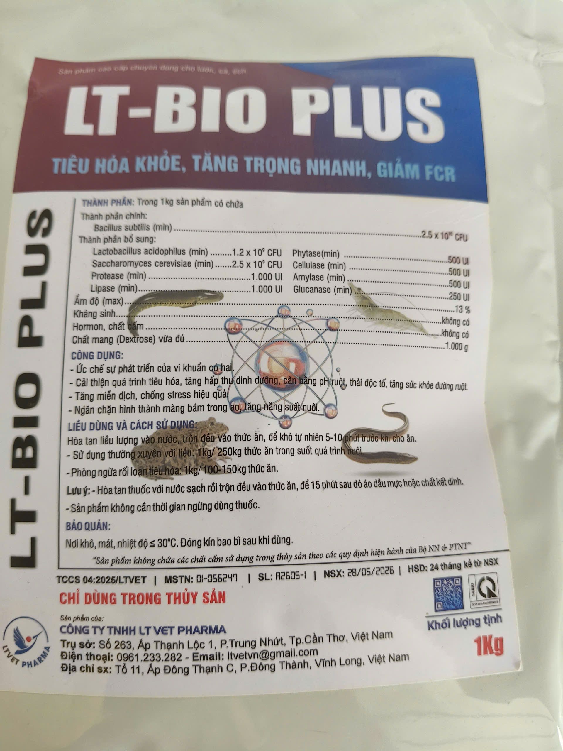 LT-BIO PLUS men vi sinh tiêu hóa cho lươn cá ếch giúp tăng trọng nhanh giảm FCR và cải thiện đường ruột