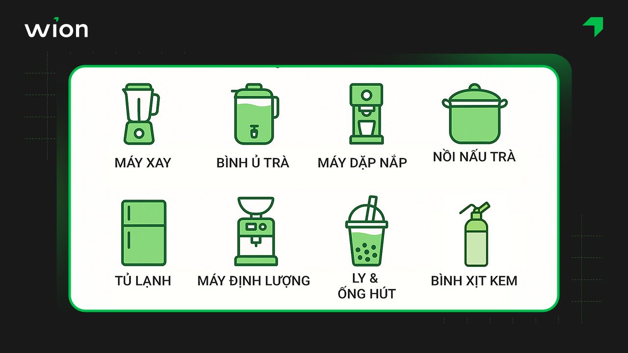 Chuẩn bị máy móc, thiết bị pha chế, dụng cụ mở quán trà sữa