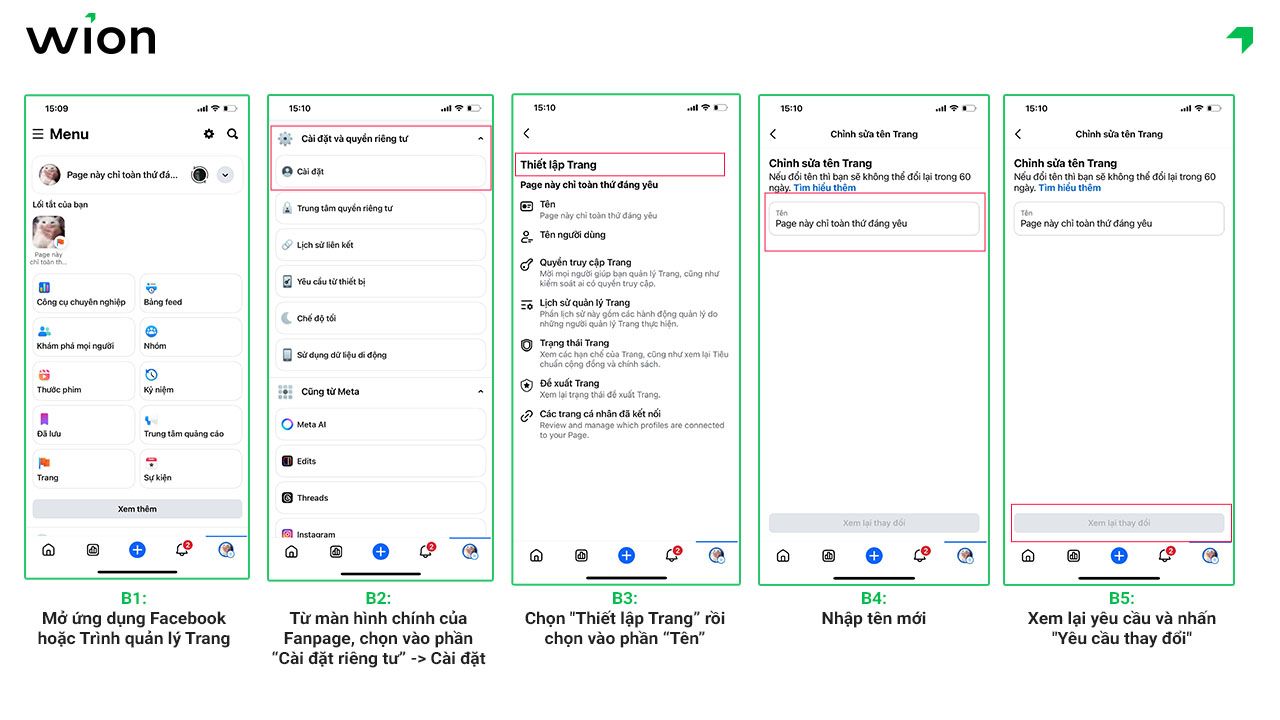 Cách đổi tên fanpage qua giao diện điện thoại (iOS & Android)