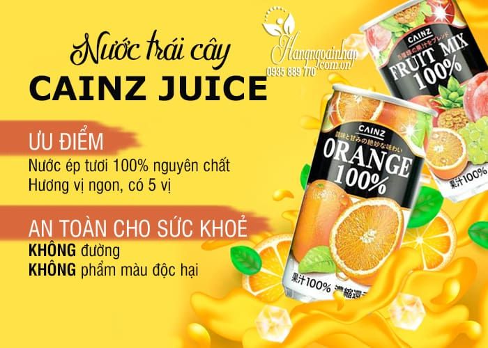 Nước trái cây Cainz Juice 100% của Nhật Bản thùng 30 lon&nbsp; 88