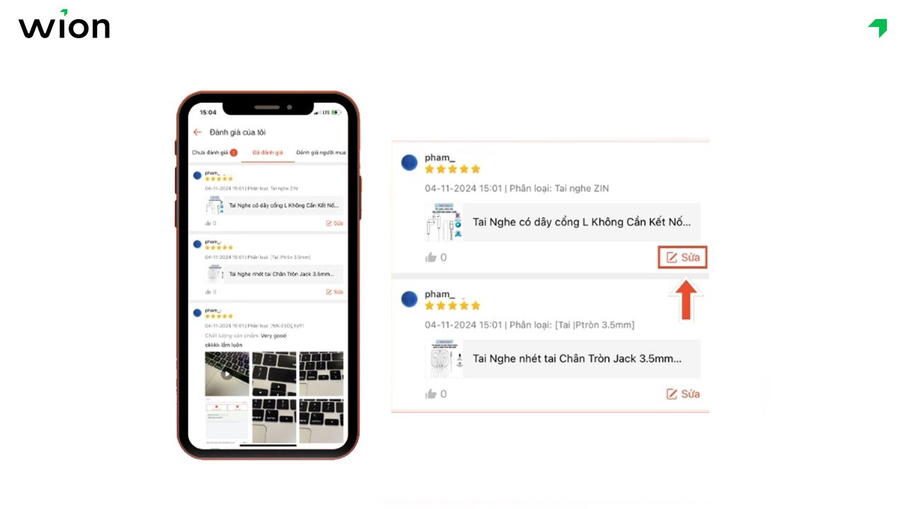 Cách sửa đánh giá trên Shopee