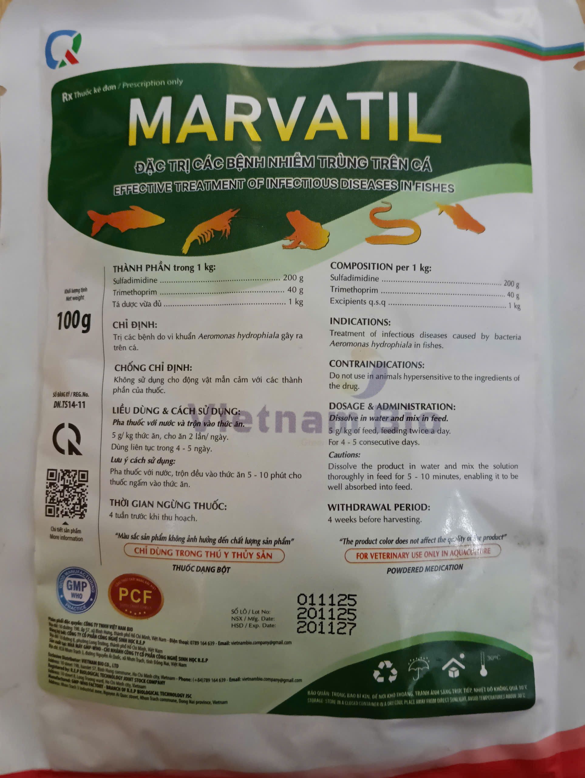Thành phần và hướng dẫn sử dụng MARVATIL 100g
