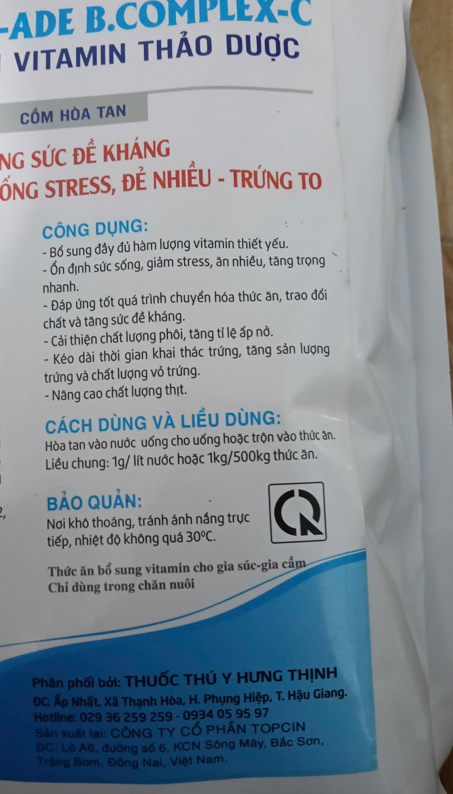 Công dụng và cách dùng TOP-ADE B Complex C chống stress thủy sản