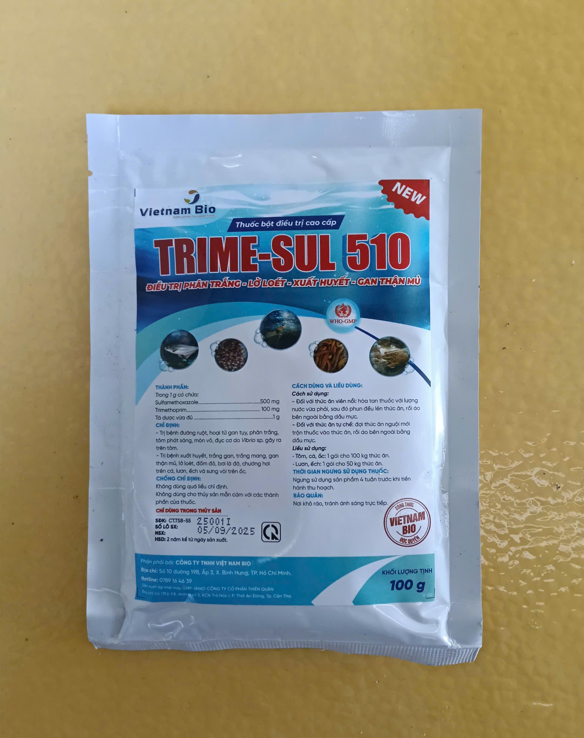 Thuốc thủy sản TRIME SUL 510 Vietnam Bio 100g trị bệnh tôm cá