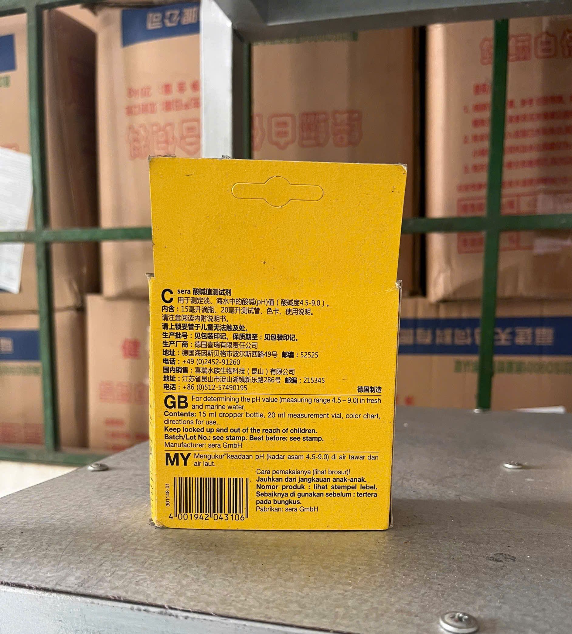 Mặt sau hộp Sera pH Test thông tin sản phẩm