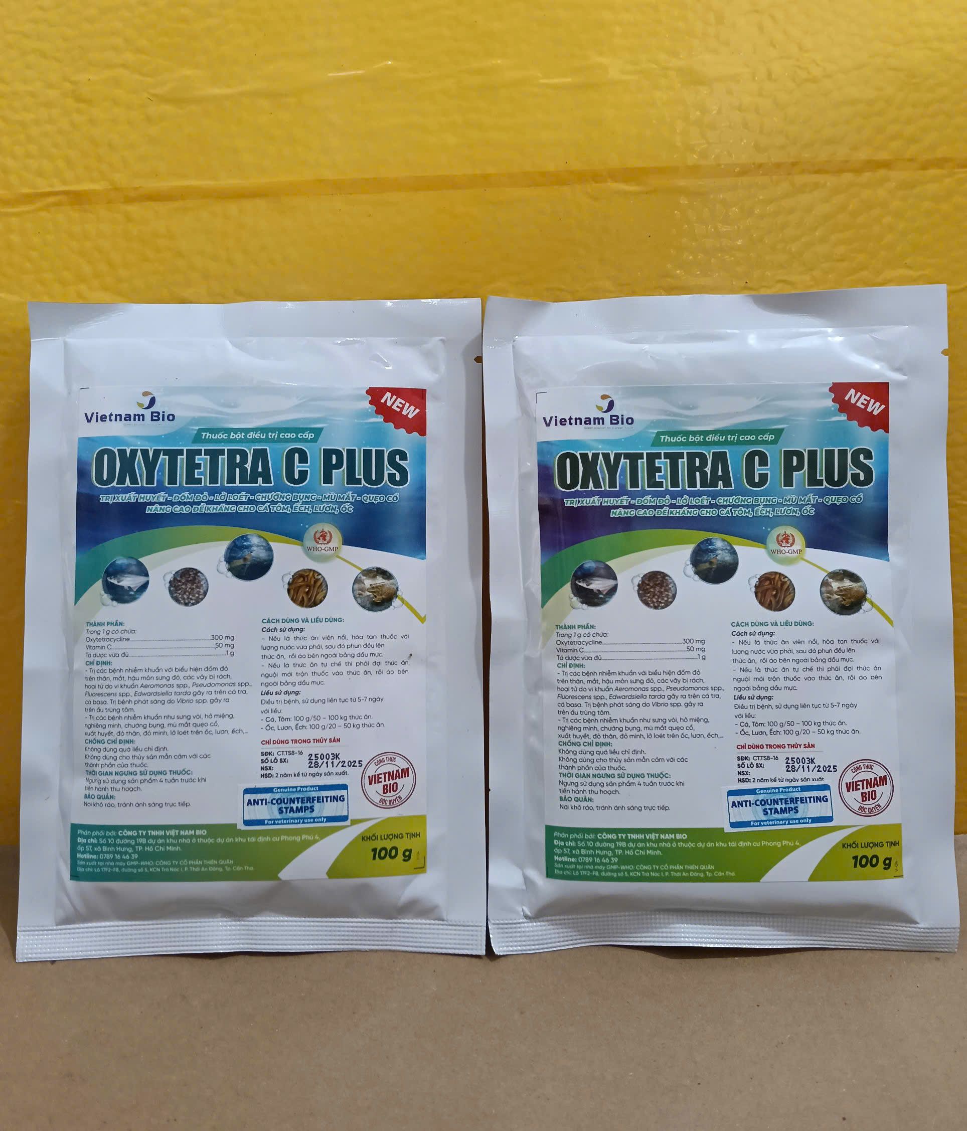 Gói thuốc OXYTETRA C PLUS 100g dùng cho cá tôm ếch