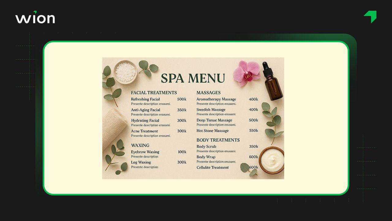 Thiết kế menu spa