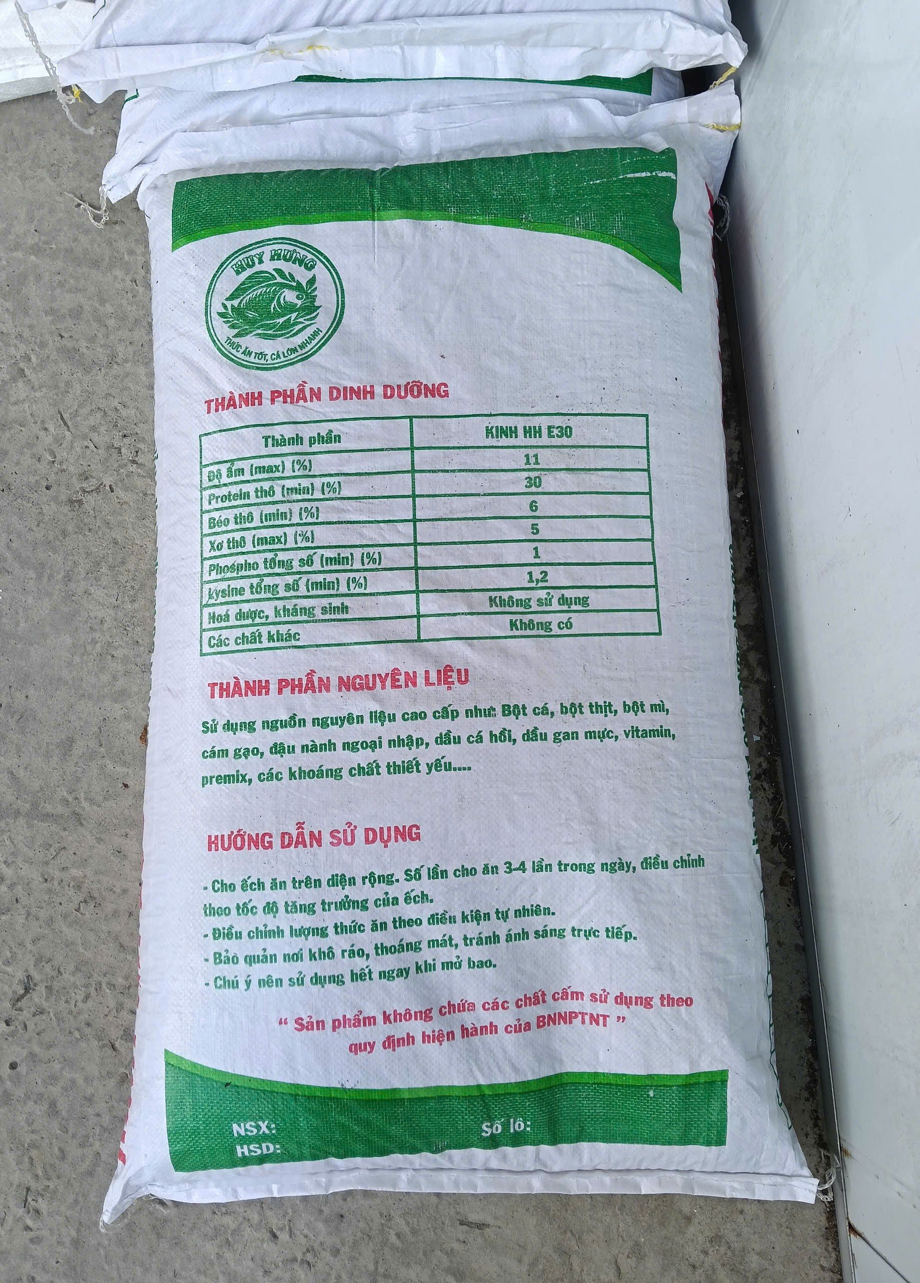 Thành phần dinh dưỡng thức ăn ếch KINH HH E30 Huy Hưng