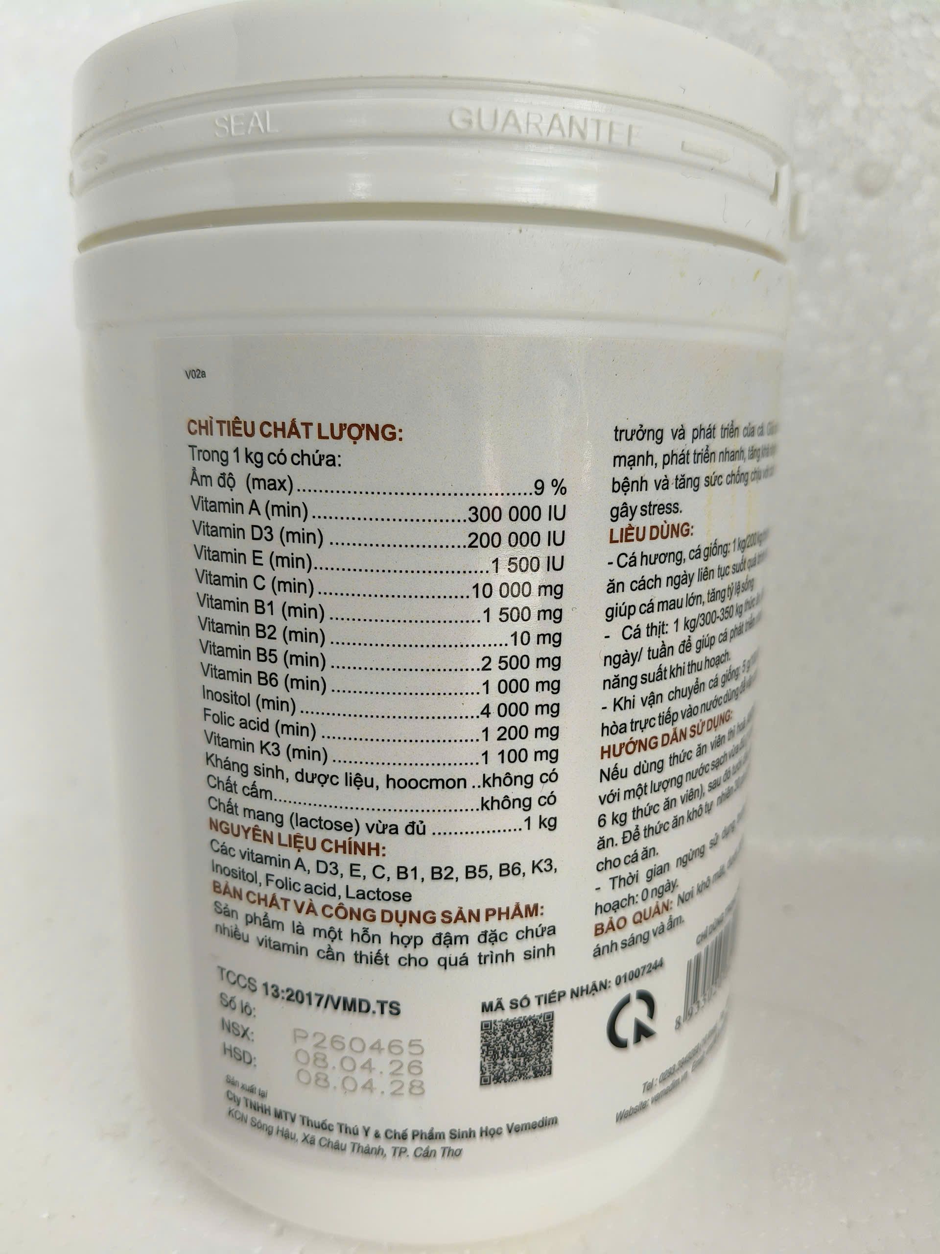Thành phần Anti Shock Vemedim 1kg bổ sung vitamin tăng sức đề kháng cho cá.