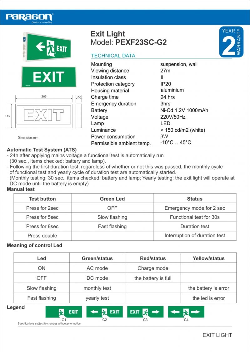 Đèn exit PEXF23SC - G2 Paragon