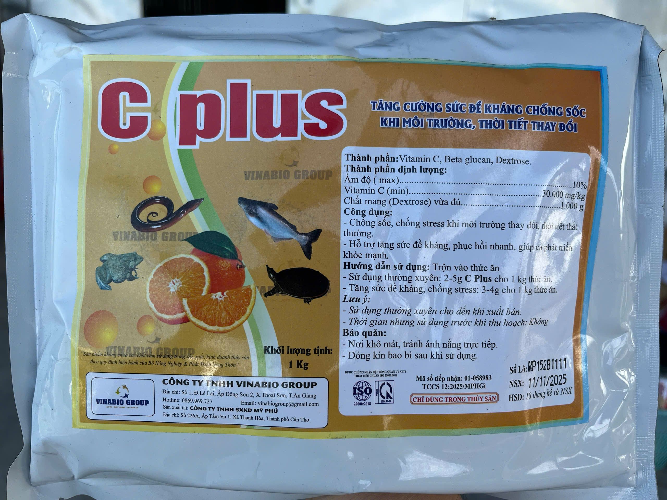 C Plus Vitamin C Beta Glucan bổ sung tăng đề kháng chống sốc cho tôm cá thủy sản 1kg