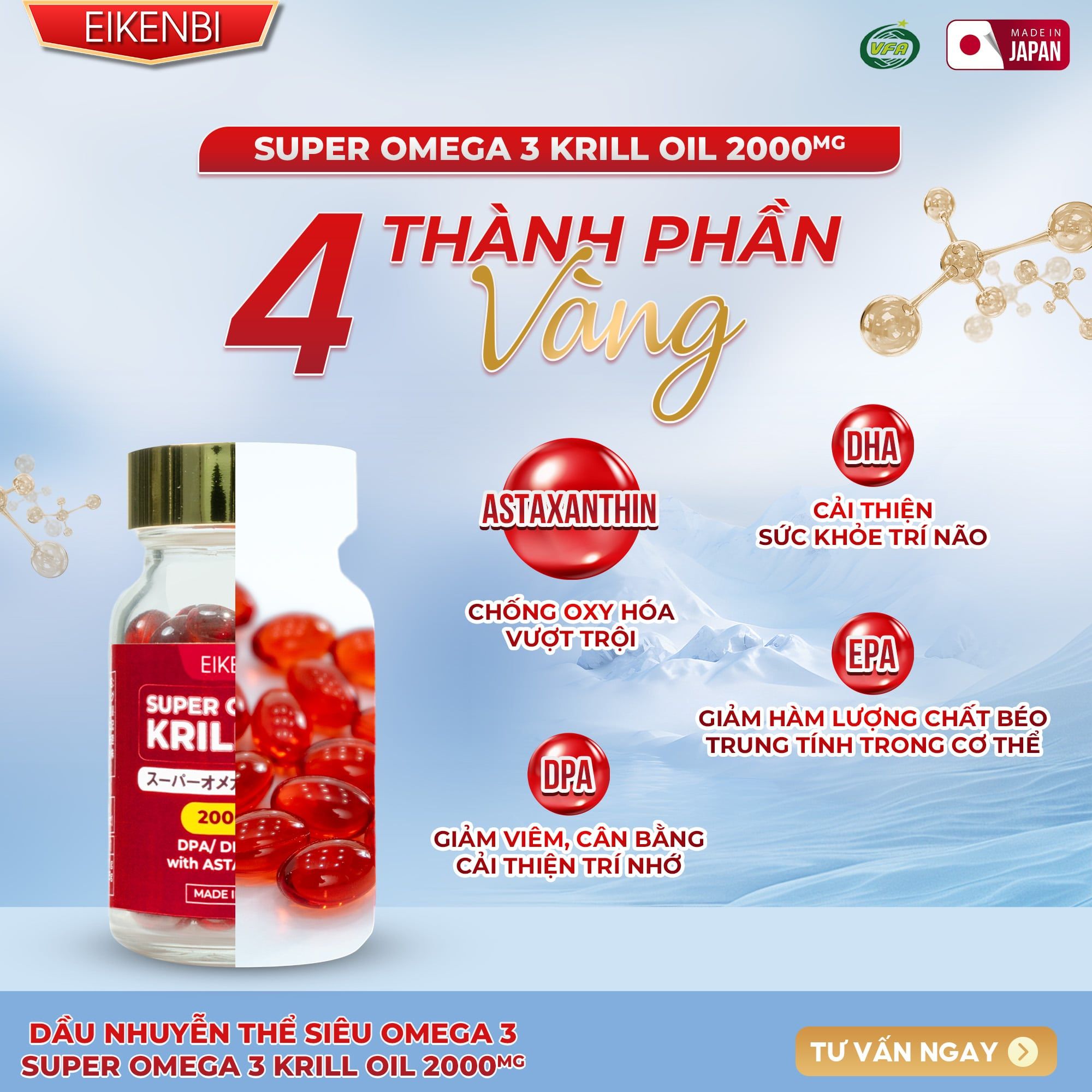 Thành phần của viên uống Omega 3 nhuyễn thể Krill Oil Eikenbi
