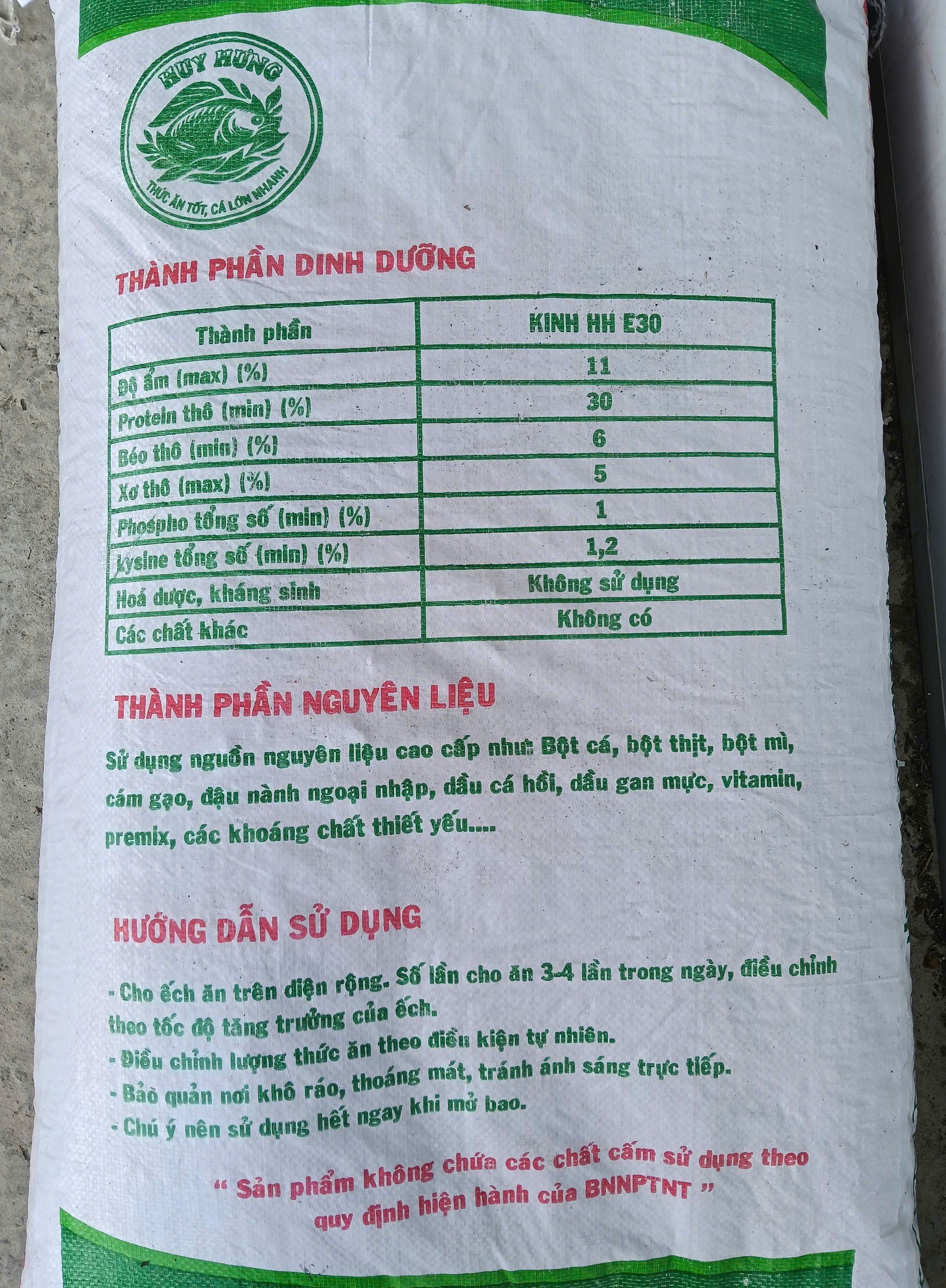 Bao bì thức ăn hỗn hợp cho ếch thịt Huy Hưng E30