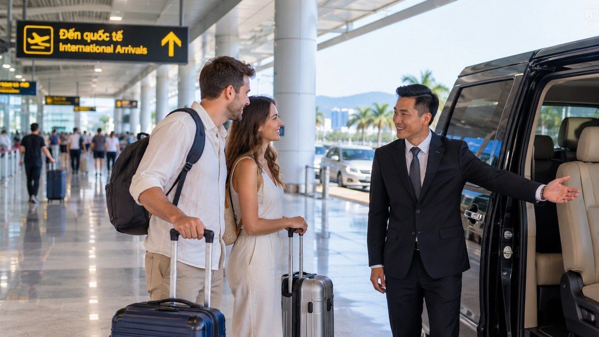 Nhân viên đón khách quốc tế tại sân bay Đà Nẵng