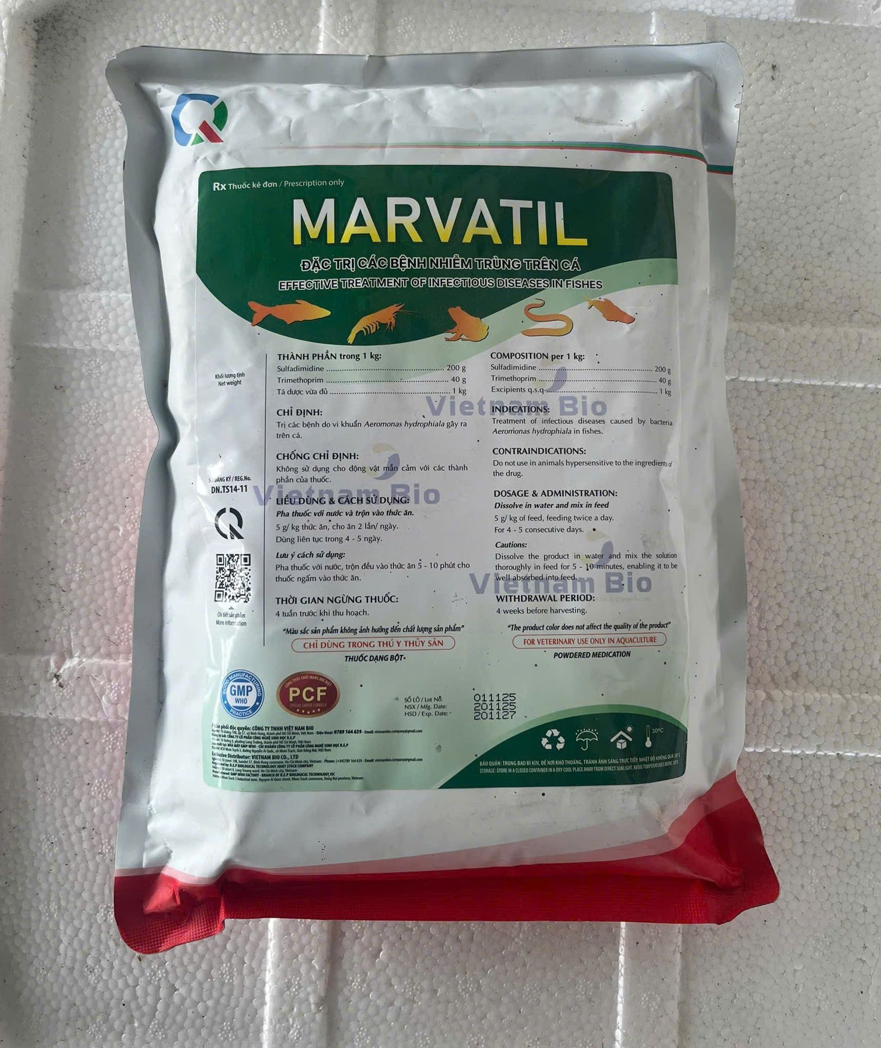 MARVATIL thuốc đặc trị bệnh nhiễm trùng trên cá, lươn, tôm, ếch chính hãng Việt Nam Bio
