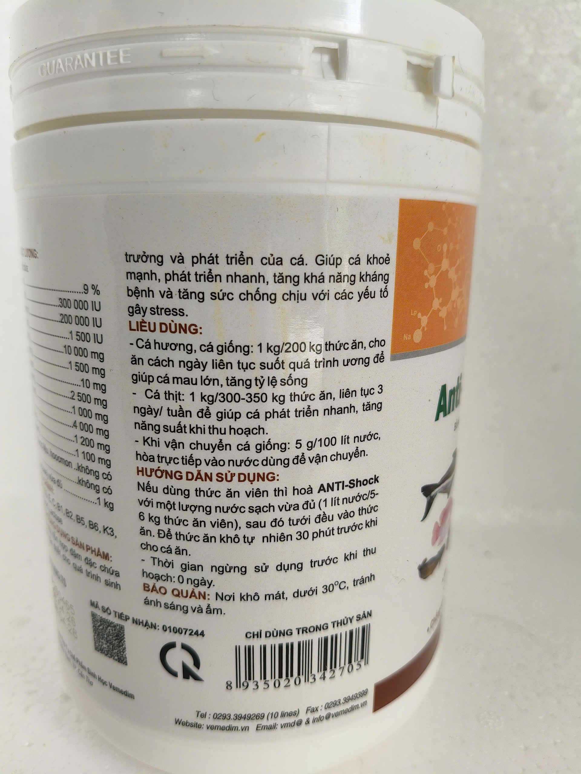 Hướng dẫn sử dụng Anti Shock Vemedim 1kg cho cá giống và cá thịt.