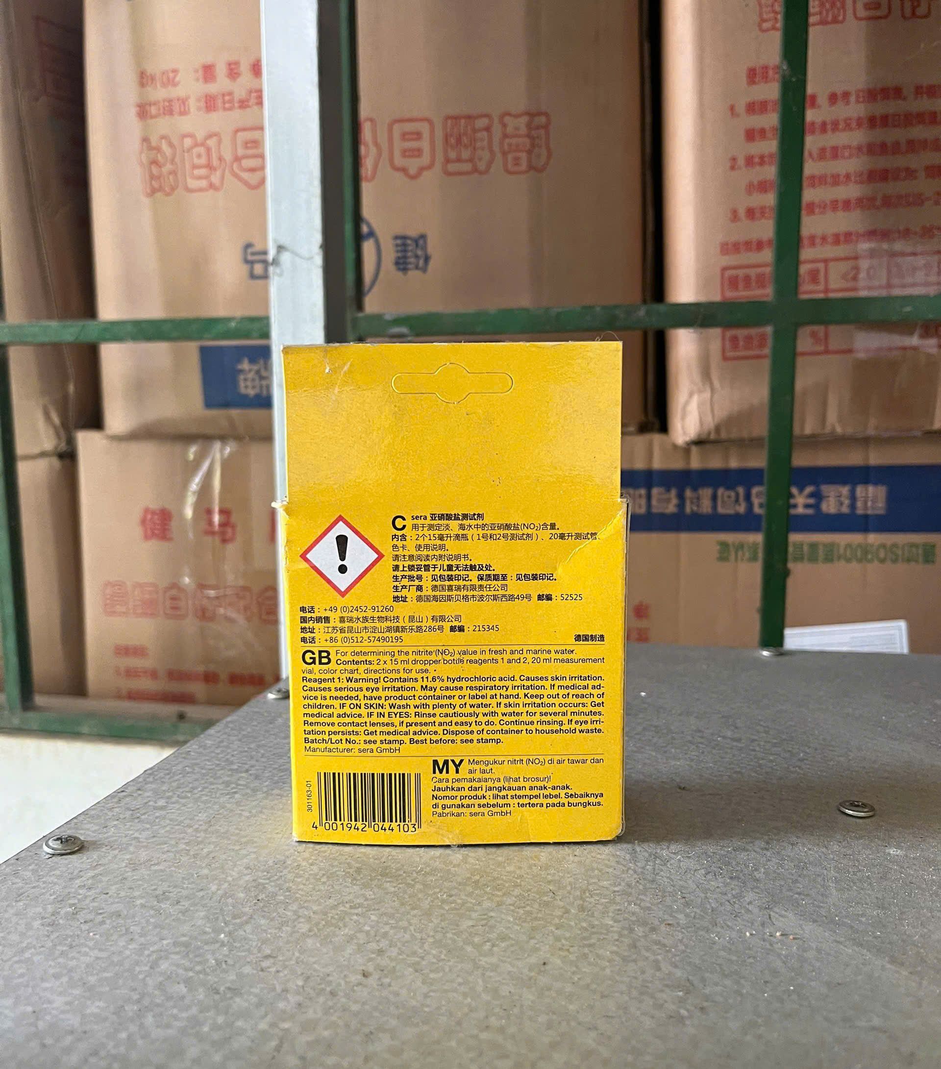 Mặt sau bộ test NO₂ Sera hướng dẫn và thông tin sản phẩm