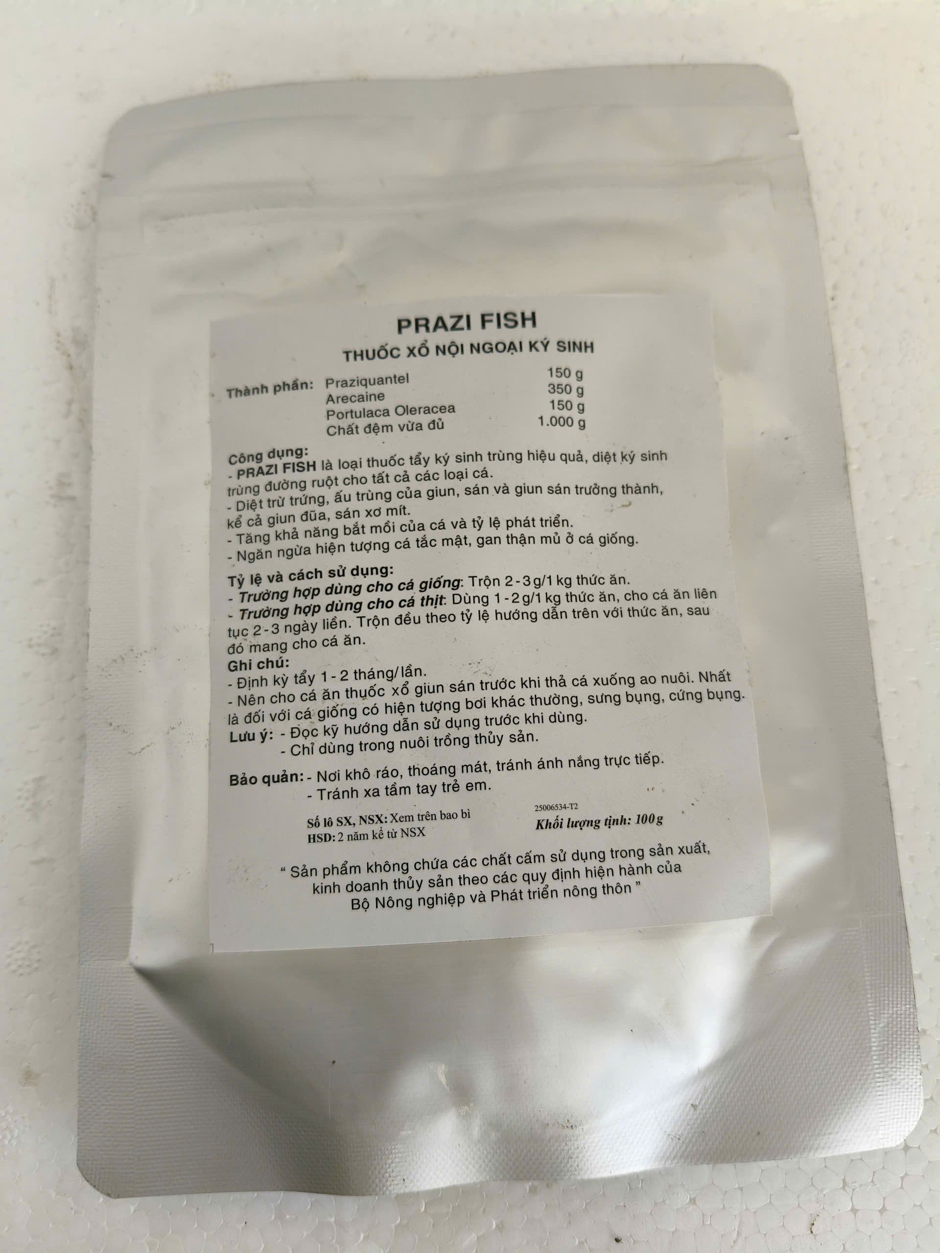 PRAZI FISH thuốc xổ nội ngoại ký sinh trùng cho cá tôm lươn 100g