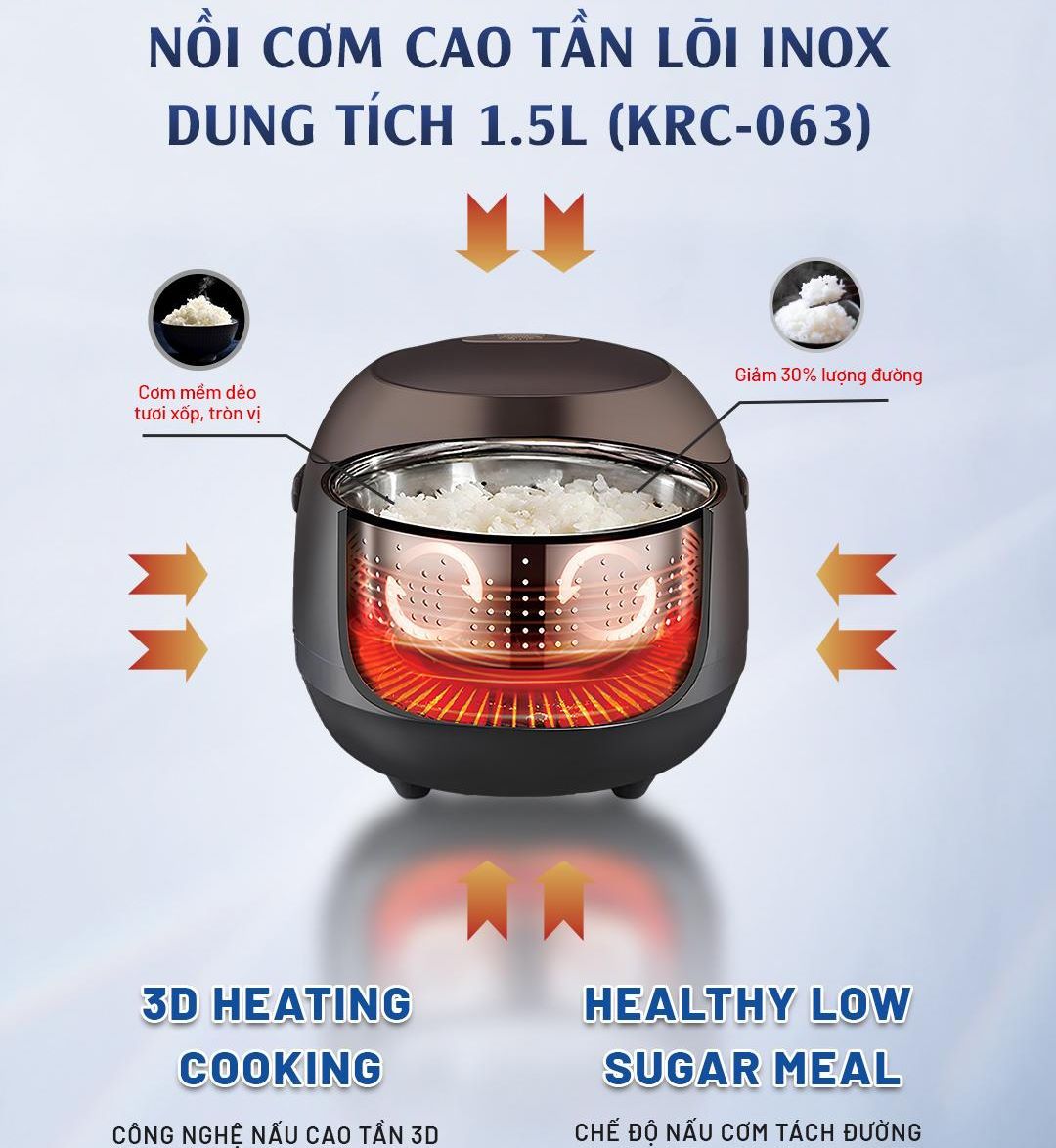 Nồi cơm cao tần lõi inox Kaiyo 1,5L KRC-0634