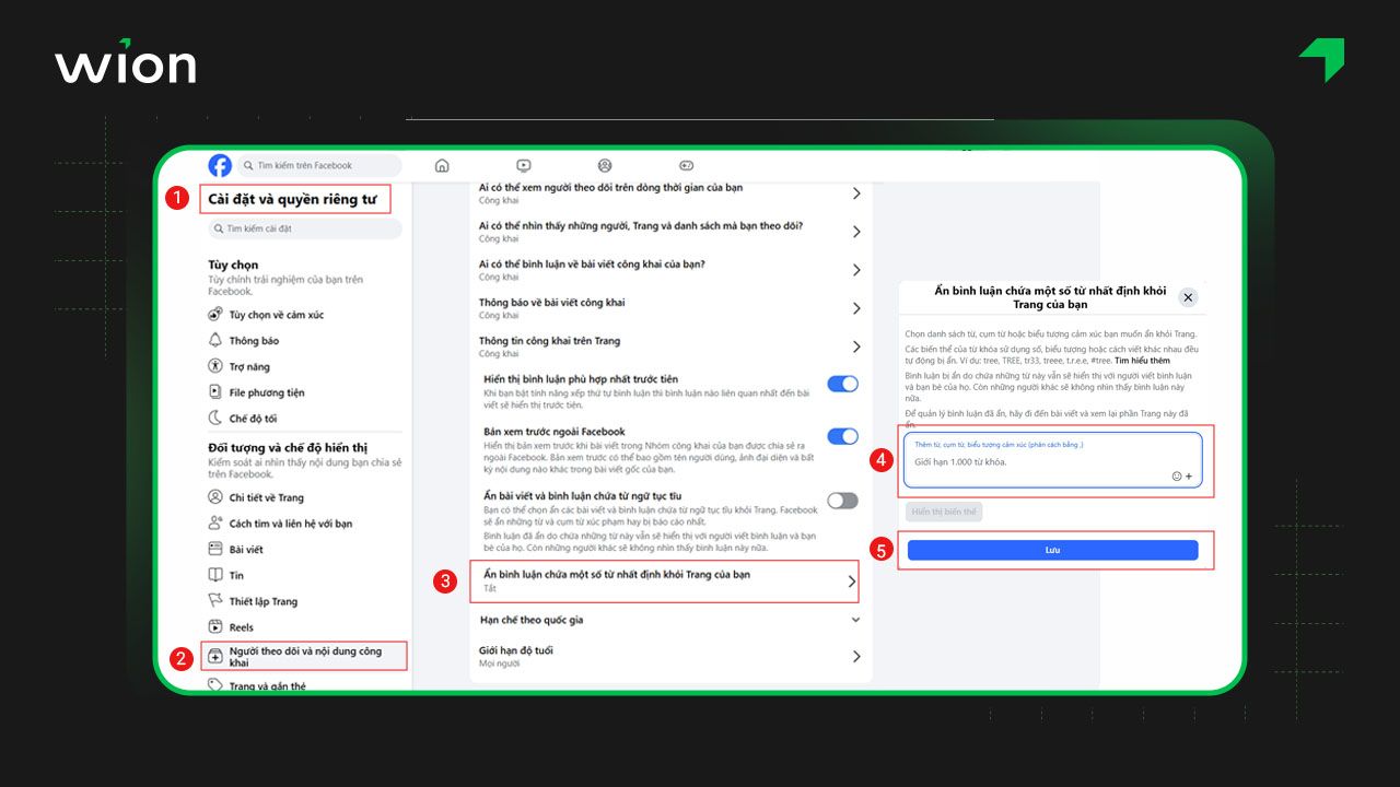 Cách ẩn bình luận trên Fanpage bằng bộ lọc từ khóa