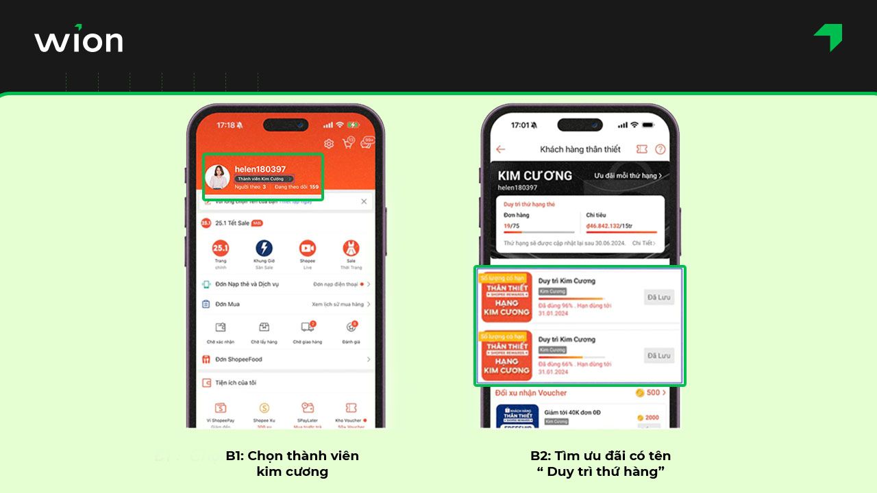 Cách nhận ưu đãi duy trì thứ hạng kim cương