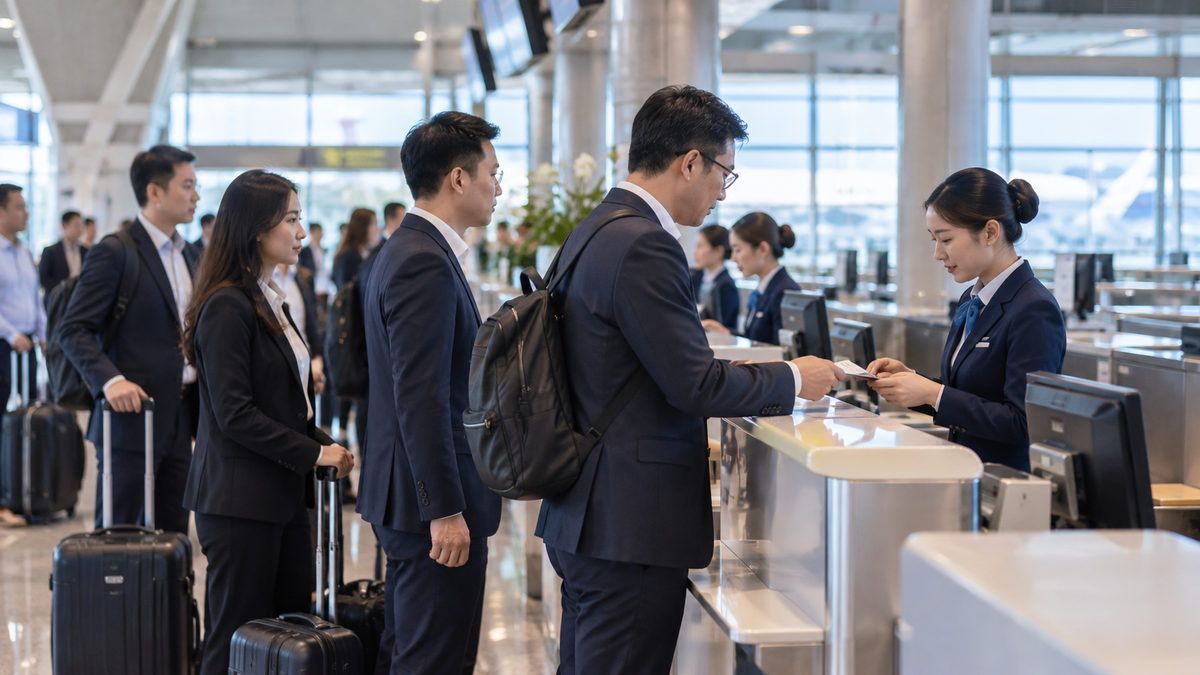 Điều phối viên doanh nghiệp rà soát lịch bay và danh sách thành viên trước chuyến đi Đà Nẵng
