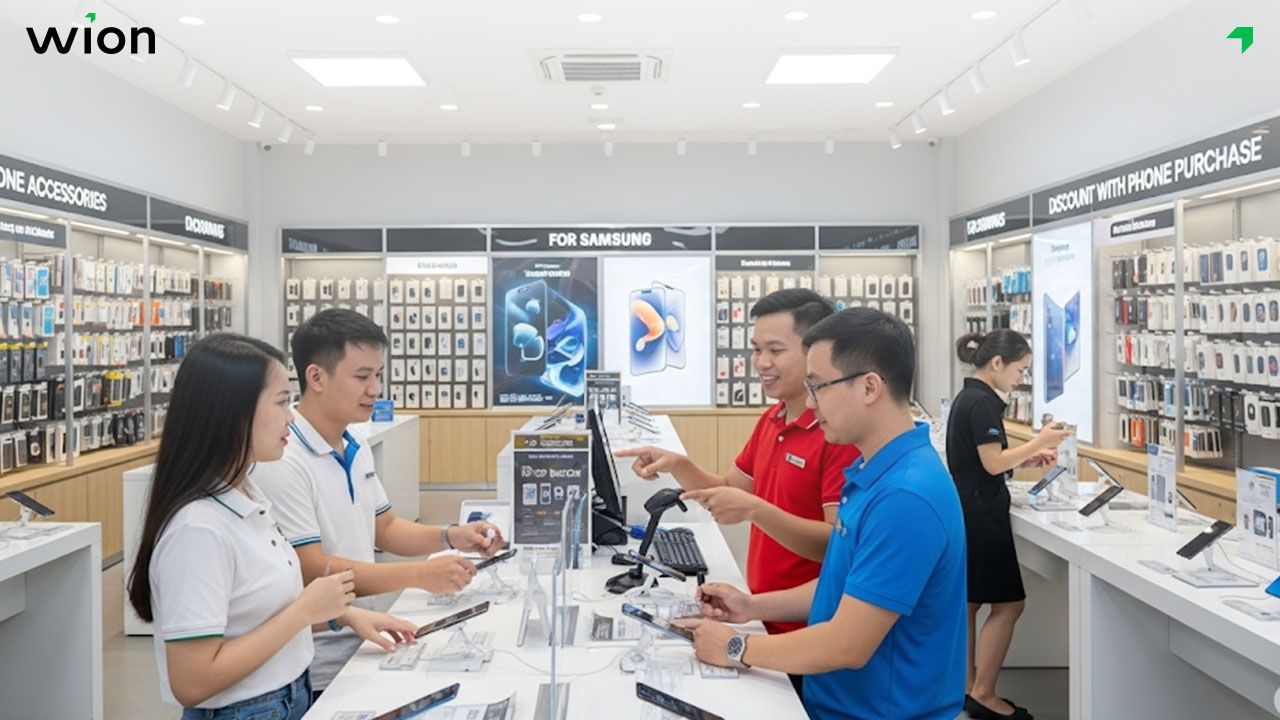 Bán phụ kiện điện thoại trong cửa hàng di động