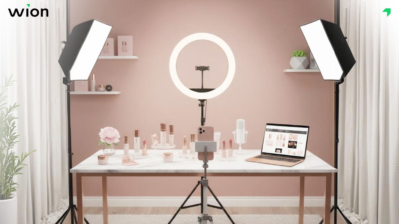 Mẫu thiết kế phòng livestream mỹ phẩm làm nổi bật chi tiết sản phẩm