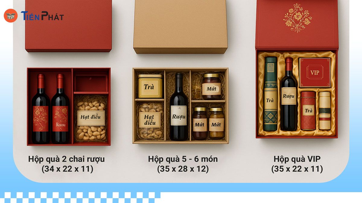 Các kích thước hộp quà Tết phổ biến trên thị trường