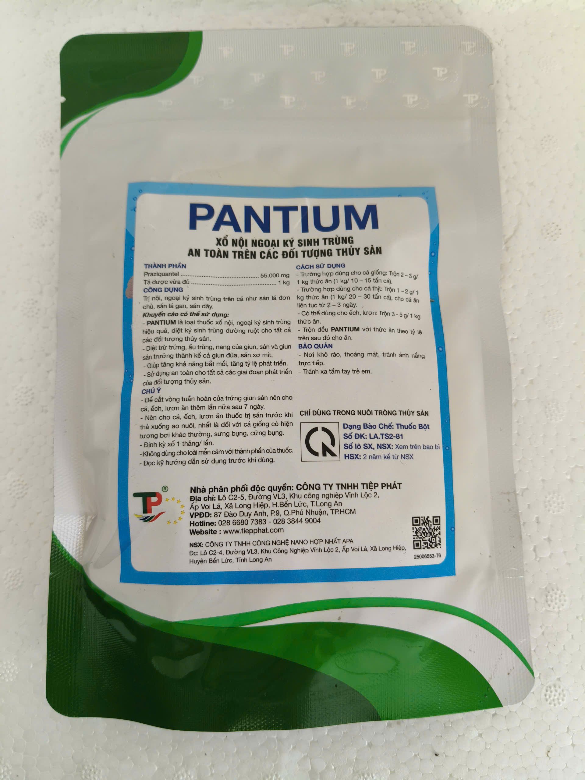 Mặt sau Pantium hướng dẫn sử dụng thuốc xổ ký sinh trùng thủy sản