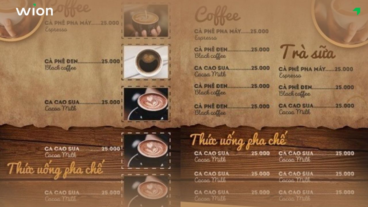 Mẫu menu quán cafe phong cách cổ điển