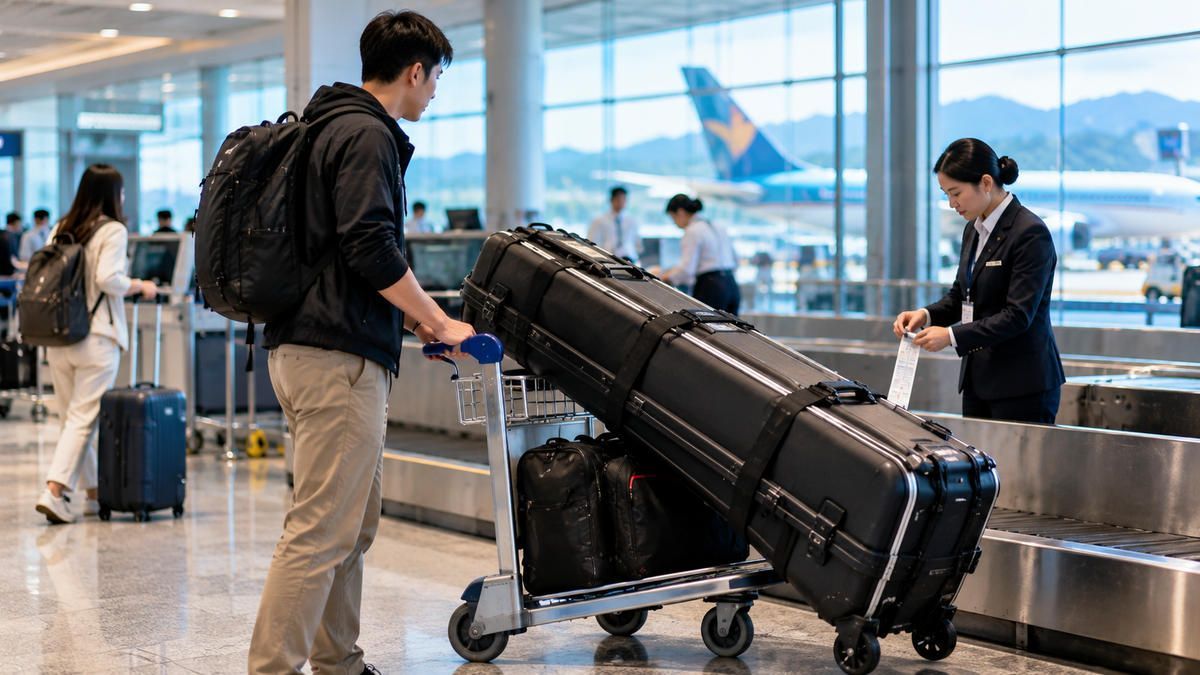 Hộp nhạc cụ được đo kích thước trước chuyến bay qua sân bay Cam Ranh