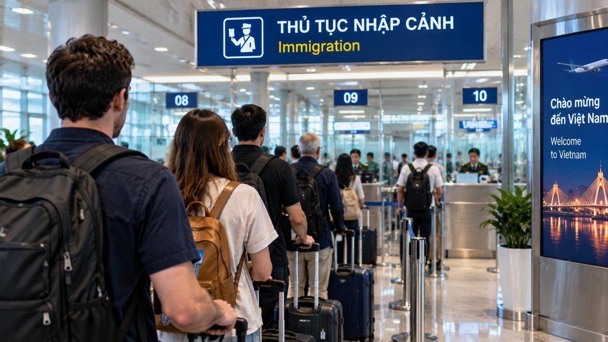 Khách quốc tế được hướng dẫn làm thủ tục nhập cảnh tại ga T2 Nội Bài