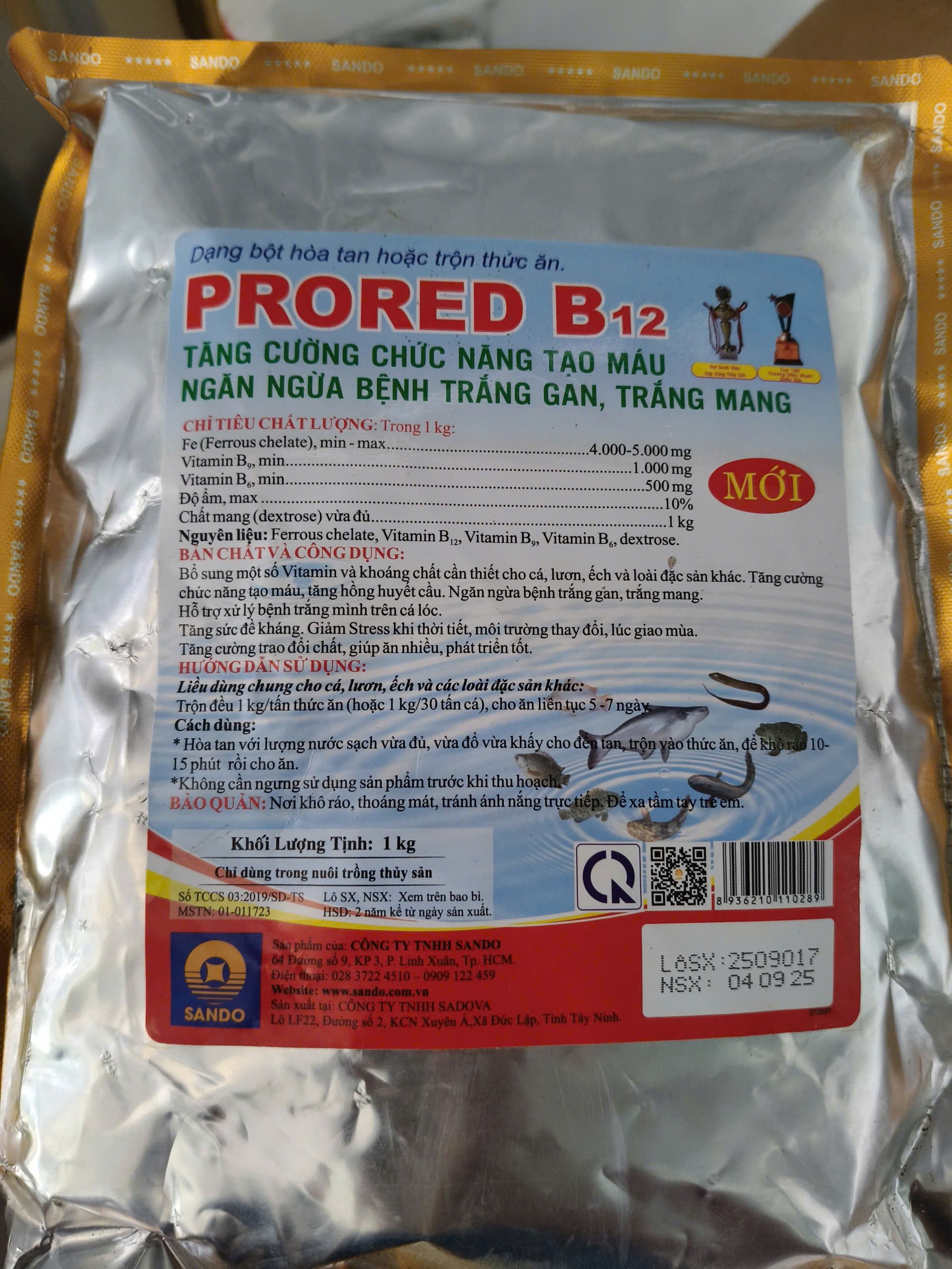 PRORED B12 SANDO tăng cường tạo máu ngăn ngừa bệnh trắng gan trắng mang cho cá lươn ếch 1kg