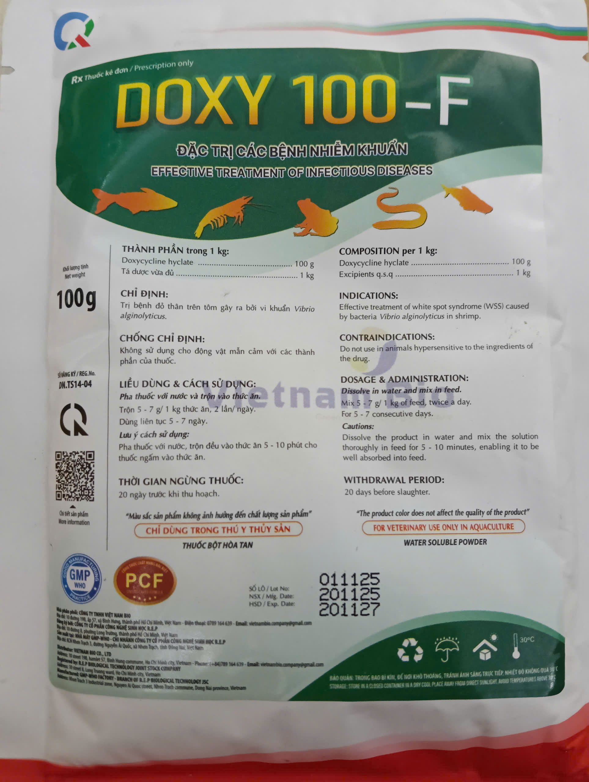 Thành phần và hướng dẫn sử dụng DOXY 100-F 100g