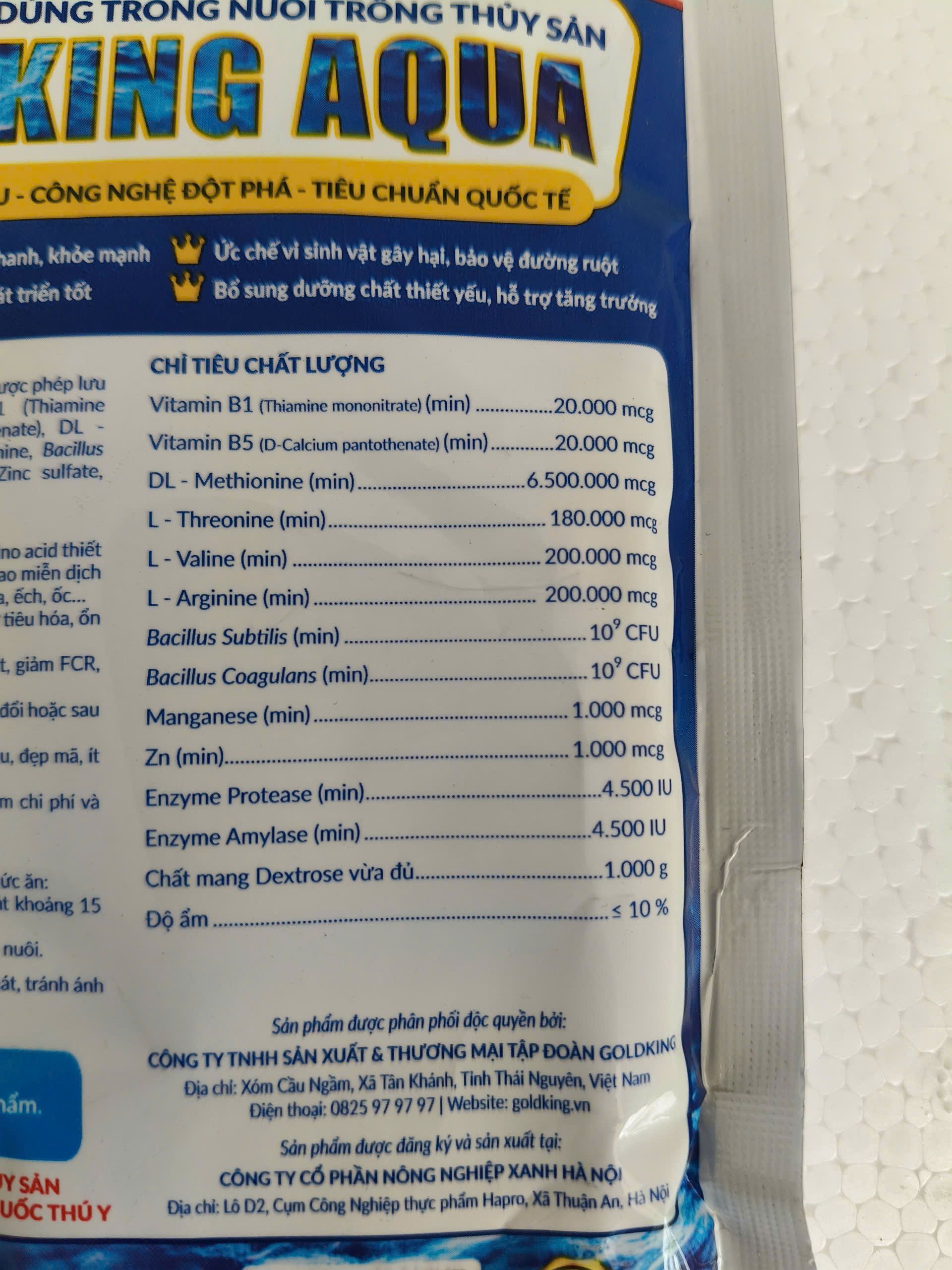 GoldKing Aqua 100g bổ sung vitamin, probiotic và enzyme cho tôm cá