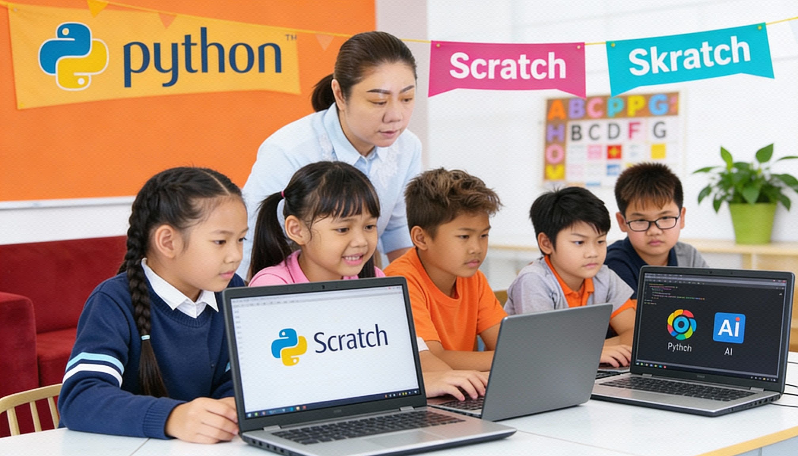 freepik__group-of-kids-seated-at-laptops-coding-python-and-__77334