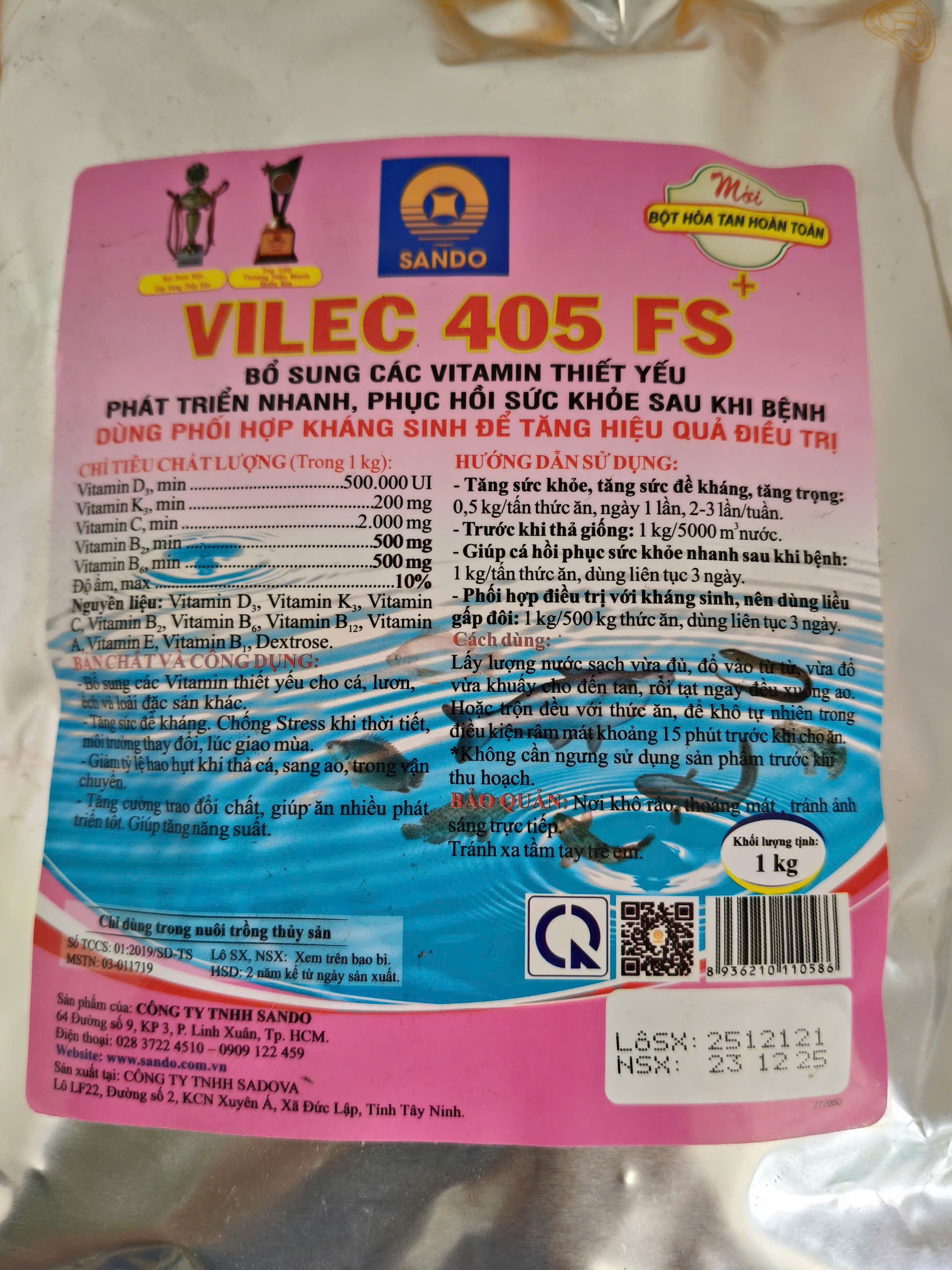 VILEC 405 FS SANDO bổ sung vitamin phục hồi sức khỏe cá lươn ếch thủy sản 1kg