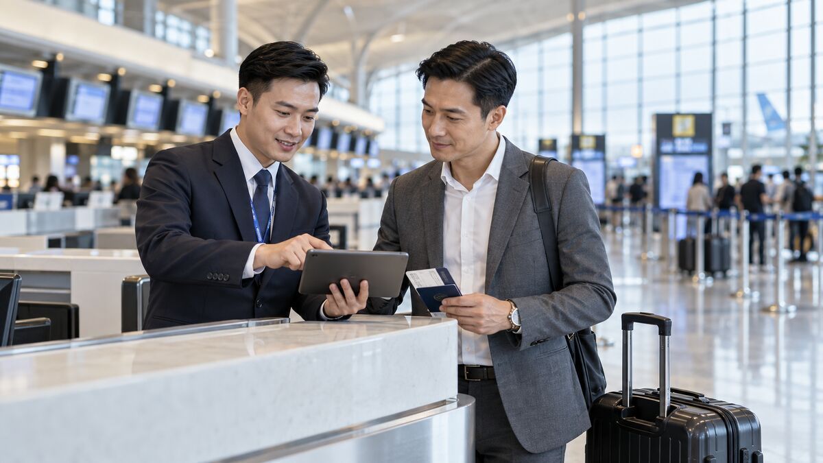 Nhân viên kiểm tra thông tin trước khi đặt dịch vụ Fast Track sân bay
