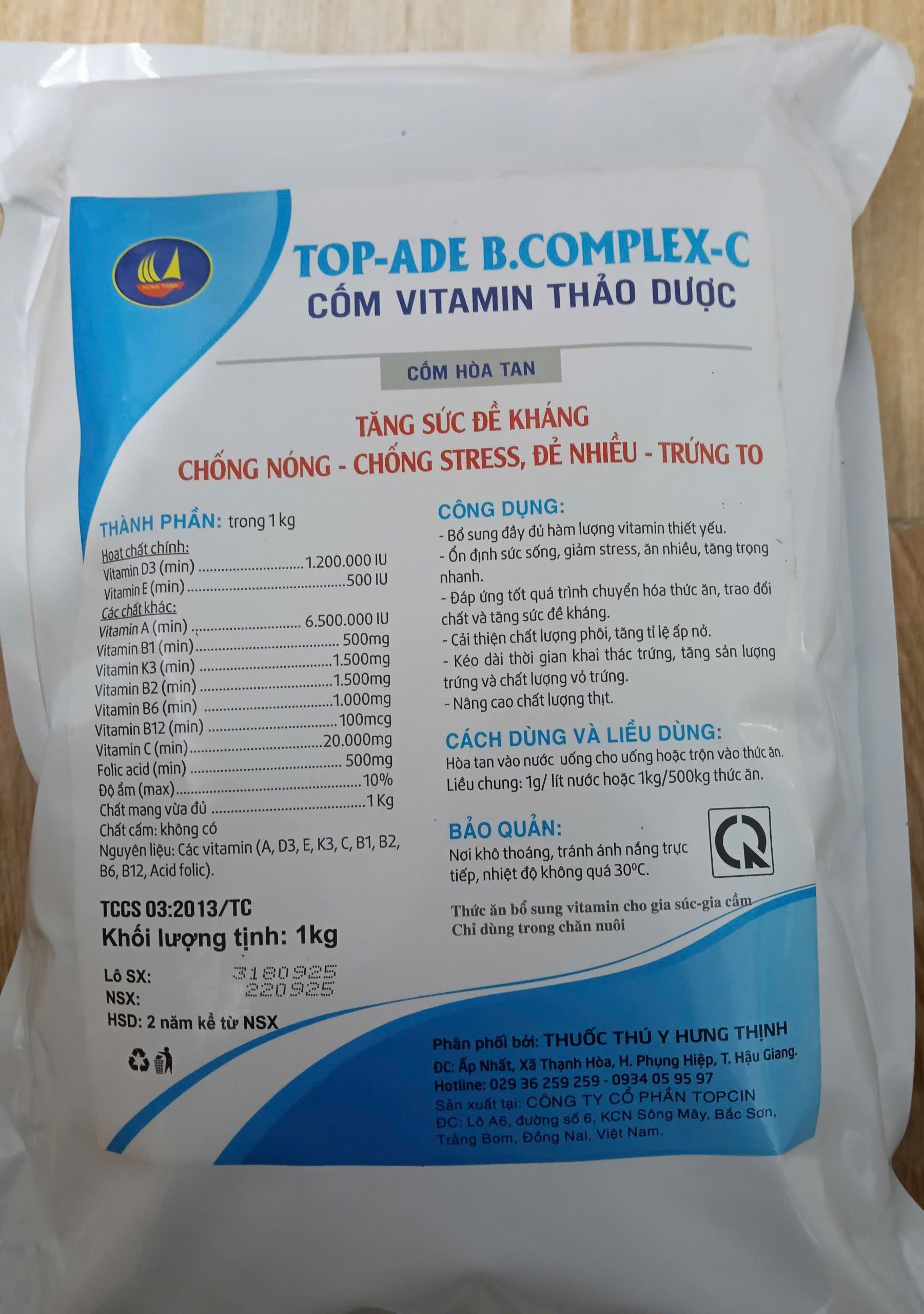 TOP-ADE B.COMPLEX-C cốm vitamin thảo dược tăng đề kháng thủy sản
