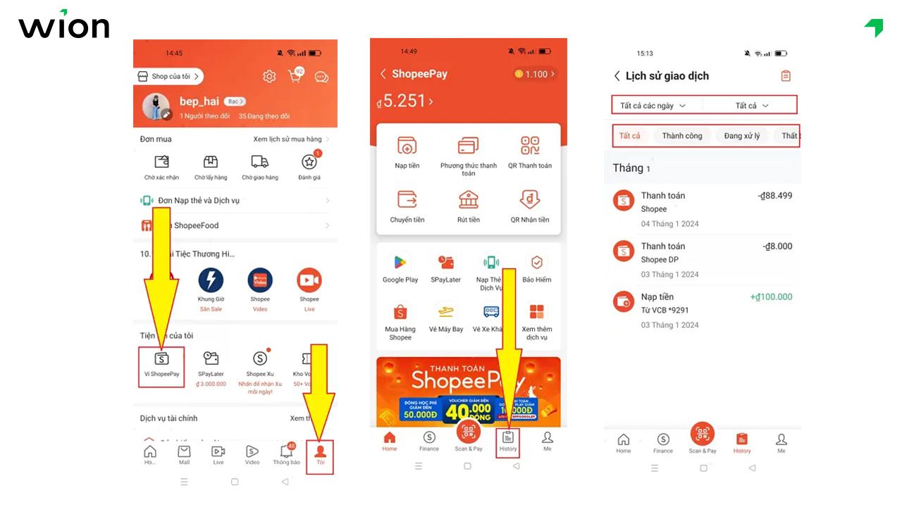 Cách kiểm tra lịch sử giao dịch trên ví ShopeePay