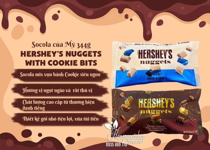 Socola Hershey’s Nuggets With Cookie Bits 344g của Mỹ 7
